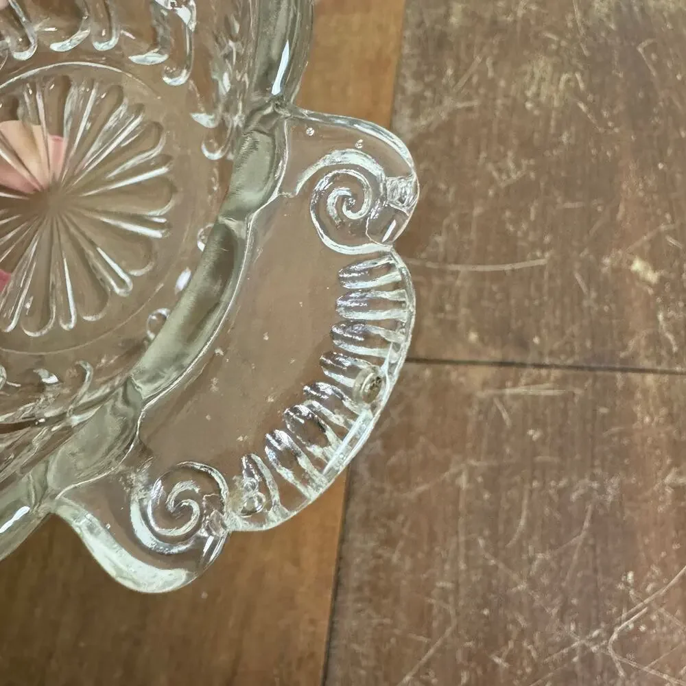 Vintage Clear Pressed‎ Molded Glass Dish with handles MISSING LID